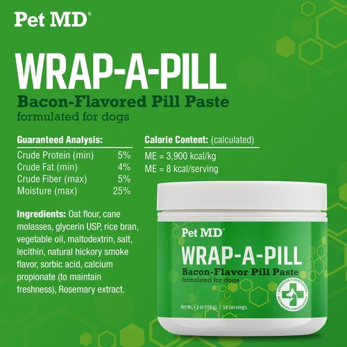 Vista 6 de Pet MD Wrap A Pill Paste - Pastilla con sabor a tocino para perros, crea un bolsillo para ocultar pastillas y medicamentos, 59 porciones Haz un