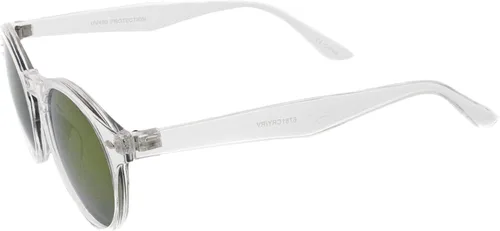Vista 4 de zeroUV Retro Translucent Frame Color Mirror Lens Round Horn Rimmed Sunglasses 50mm