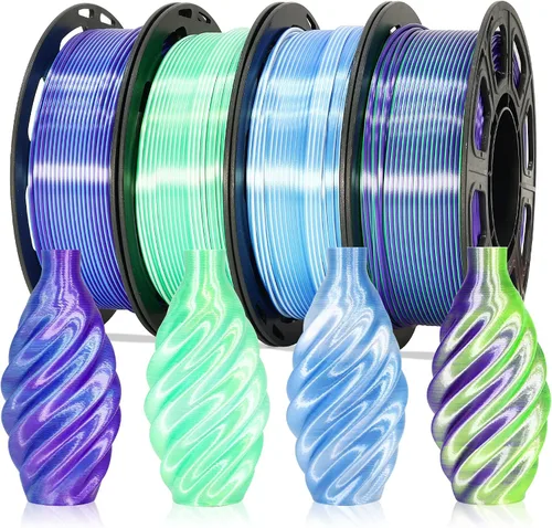 Vista 19 de MIKA3D Paquete de 6 carretes de 2 hilos de seda para impresora 3D de ácido poliláctico (PLA), cambio de color negro sedoso a