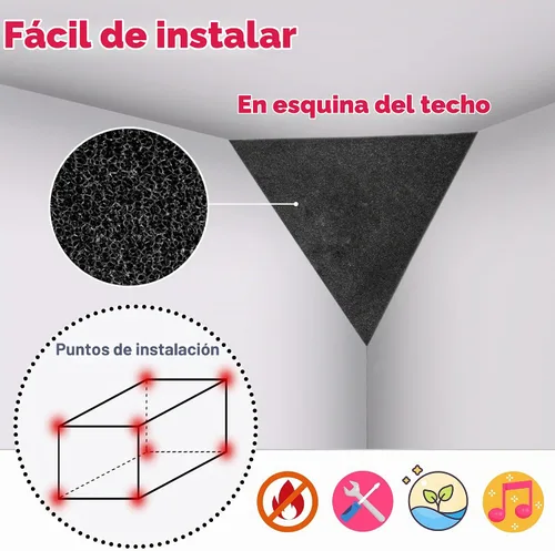 Vista 3 de Foroomaco Triangular Pyramid Bass Traps for Ceiling Corners, 4 Pack, Black Trampas triangulares para graves piramidales