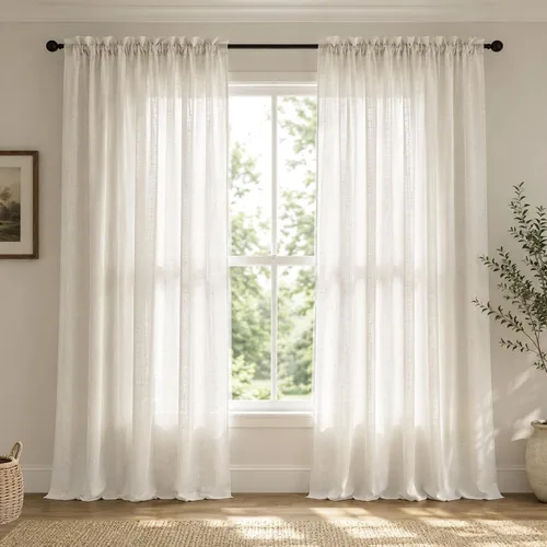 Vista 79 de Mrs.Naturall - Cortinas transparentes con bolsillo para barra de 36x63 pulgadas de lino mezclado negro