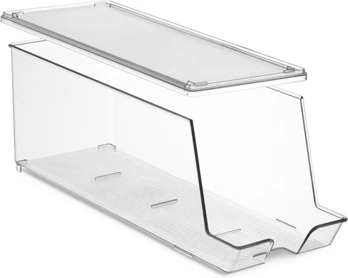 Vista 3 de Juego de 2 cubos organizadores apilables para refrigerador, dispensador de latas de soda, soporte de bebidas para refrigerador, congelador, cocina