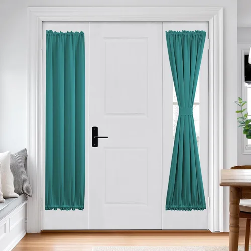 Vista 104 de Deconovo Cortinas opacas para puerta, bolsillo para cortinero y cortinas de bloqueo con aislamiento térmico para dormitorio, 137.16 x 189.2 cm, azul