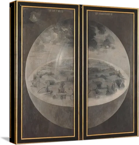Vista 9 de ART.COM Lienzo decorativo para pared Jardín de delicias terrenales, creación del mundo en marco negro por Hieronymus Bosch, 21 x 21 pulgadas