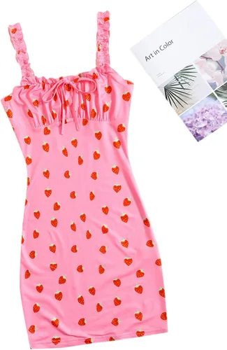Vista 5 de Romwe Vestido ajustado para mujer, con volantes, sin mangas, con busto fruncido