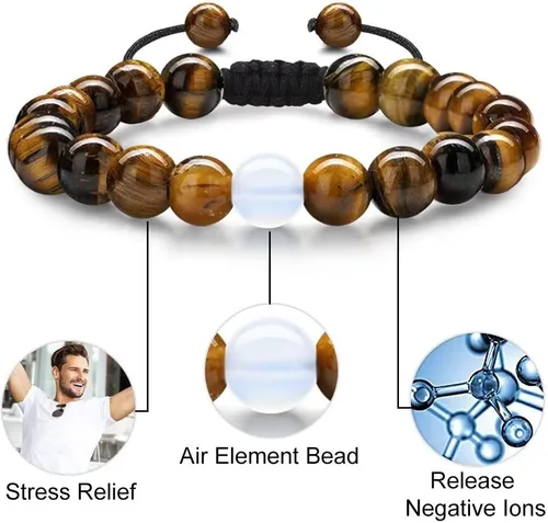 Vista 5 de Pulseras del zodiaco para hombres y mujeres, hechas a mano, ojo de tigre natural de 0.315in y piedra de ágata mate para hombre, pulseras