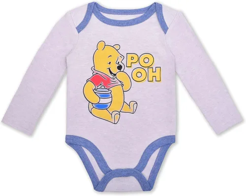 Vista 4 de Disney Baby Boy Winnie the Pooh Long Sleeve Grey Bodysuit Blue Bib and Baby Pants Set