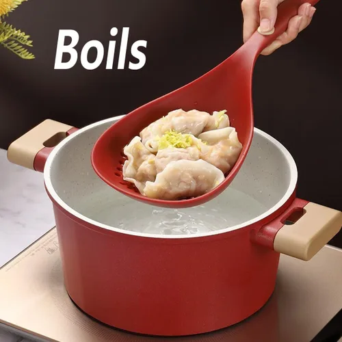 Vista 5 de Utensilios de cocina, colador de alimentos de silicona con asa, cuchara coladora grande, cuchara ranurada, resistente al calor para alimentos