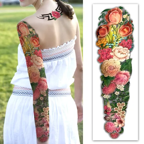 Vista 3 de Yazhiji Tatuajes temporales extragrandes, 8 hojas de tatuajes falsos de brazo completo y 8 hojas de pegatinas de tatuaje de medio brazo para hombres