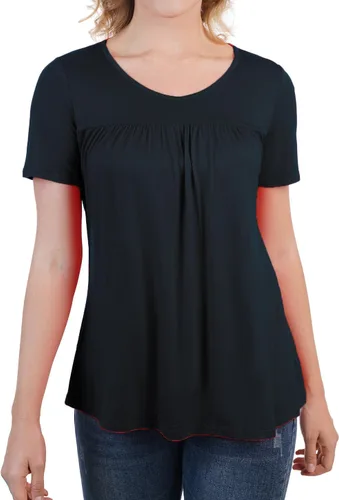 Vista 2 de Camisas plisadas de verano de manga corta con cuello en V para mujer