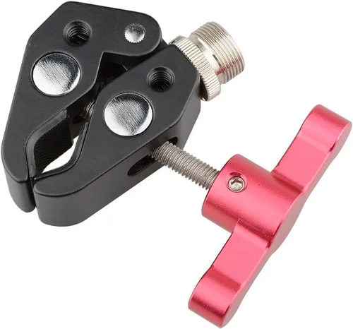 Vista 5 de CAMVATE Super Clamp - 1673 - Pinza de alicates de cangrejo con tornillo de conversión de 1/4 a 5/8 pulgadas (mango en T rojo)