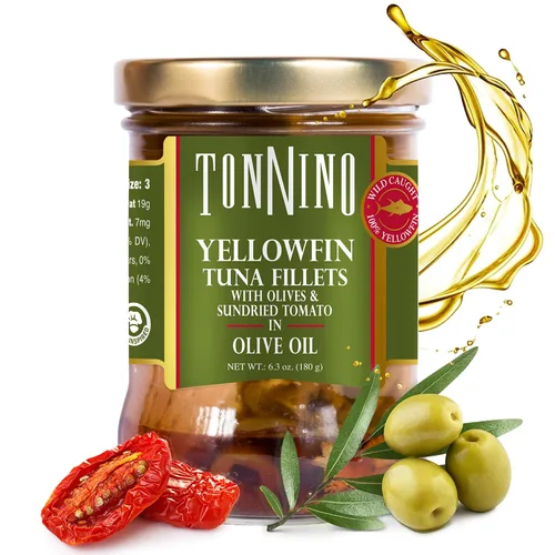 Vista 15 de Tonnino Filetes de atún bajos en calorías y sin gluten de aleta amarilla en aceite de oliva, 6.3 onzas, chile tailandés picante (paquete de 6))