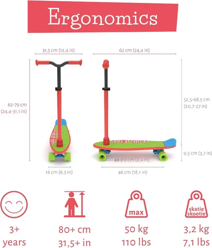 Vista 3 de Chillafish Skatieskootie - Patineta de entrenamiento personalizable y scooter de inclinación a dirección con manubrio de estabilidad desmontable, a