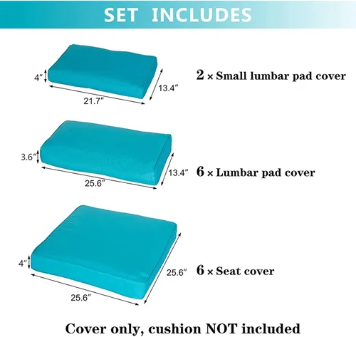 Vista 5 de KINTNESS Fundas de cojín de repuesto para sofá modular de ratán de 7 piezas, 14 fundas impermeables para cojines de patio con cremallera (azul)