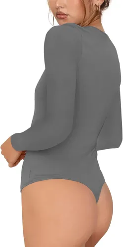 Vista 2 de Chunpin Enterizo de manga larga con cuello cuadrado y muesca, con cuello en V para mujer