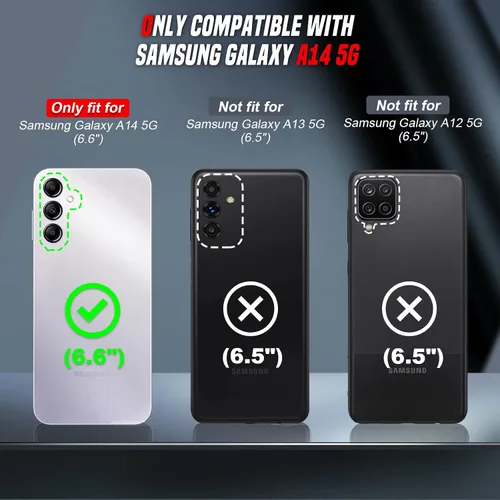 Vista 2 de LeYi Funda compatible para Samsung Galaxy A14-5G teléfono: Funda para Galaxy A14 con [2 unidades] Protectores de pantalla de vidrio templado