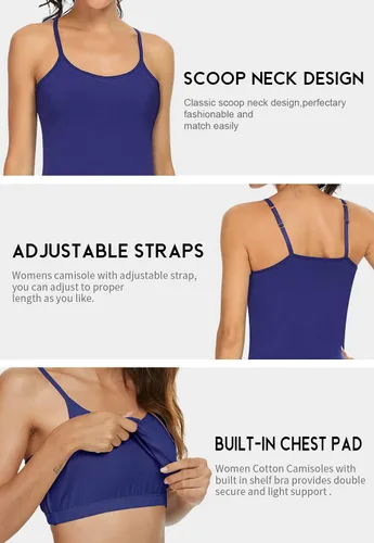 Vista 4 de Orrpally Women Cotton Camisole Shelf Bra Cami Tank Tops Adjustable Spaghetti Strap Tank Top 3-Pack