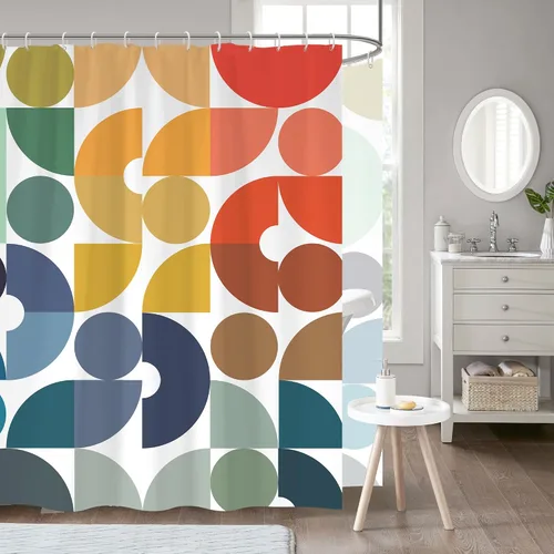 Vista 14 de zokyer - Cortina de ducha para niños, divertida y abstracta, de tamaño pequeño, con lunares, geométrica, de color, única, estrecha, para baño