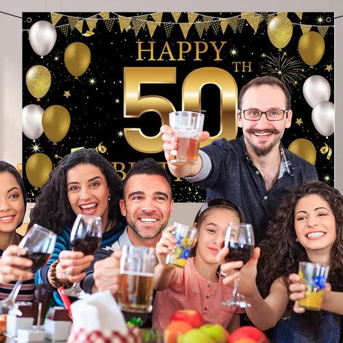 Vista 3 de Cartel de fondo para decoración de cumpleaños número 50, decoraciones de feliz cumpleaños 50 para hombres y mujeres, fiesta de cumpleaños de 50