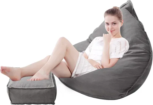 Vista 4 de Juego de puf suave y otomano, esponja autoinflada, sin frijoles, para niños y adultos, silla de dormitorio para interiores y exteriores, color gris