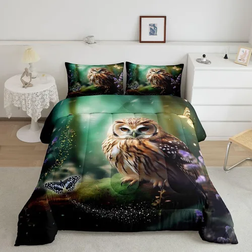 Vista 26 de Erosebridal Juego de edredón tamaño individual de animales del bosque, juego de ropa de cama de oso marrón para niños y niñas, edredón de plumón