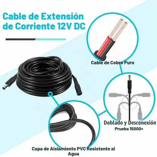 Vista 3 de 2PCS 16FT (16.4 ft) 12V DC Cable de extensión de alimentación Negro