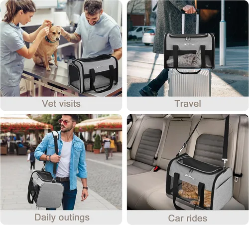 Vista 6 de Transportador de mascotas aprobado por aerolíneas para gatos y perros pequeños (hasta 18 libras) - Transportador de viaje de lados suaves