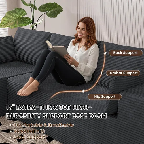 Vista 4 de Sofás seccionales sin hueso de 106 pulgadas para sala de estar, sofá modular en forma de U con asiento profundo, otomana extraíble, sofá de 4 plazas