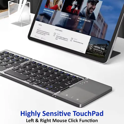 Vista 4 de Teclado inalámbrico plegable delgado compatible con Raspberry Pi 4 Modelo B+ con mouse TOUCHPAD totalmente universal que proporciona 48 horas