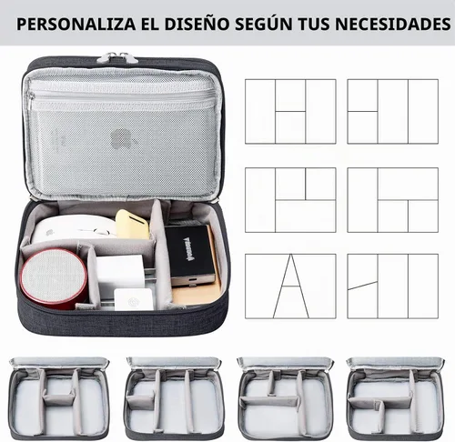 Vista 6 de mygreen Organizador de viaje para electrónica, estuche impermeable para accesorios electrónicos, bolsa de almacenamiento para cables de doble capa