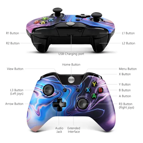Vista 9 de Isferch Wireless Controller Compatible with Xbox One Design Blue & Purple Swirl Model for All Xbox One Models, Series XS and PC Windows with 3.5mm