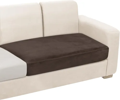 Vista 22 de NAISI Fundas de cojín de sofá de terciopelo elásticas de 1 pieza, fundas de asiento de sofá o respaldo, fundas suaves individuales para sofá Beige