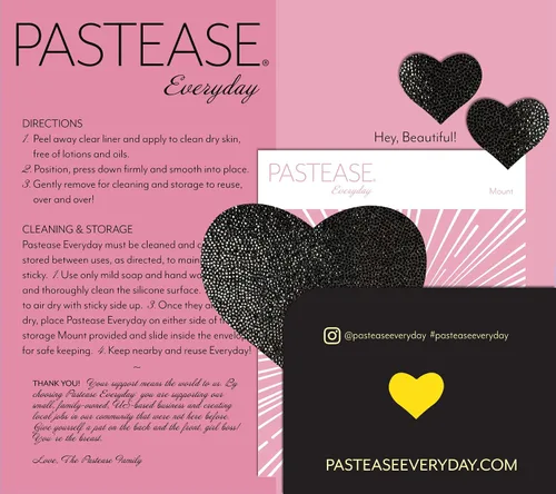 Vista 6 de PASTEASE Everyday - Pasties reutilizables para pezones - Corazón negro líquido - Autoadhesivo de silicona, talla única - Lavable - Resistente al