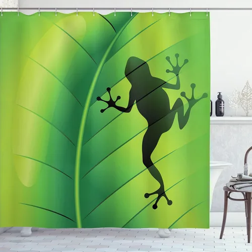 Vista 38 de Ambesonne Decor Collection, juego de cortina con ganchos para regadera Negro Verde