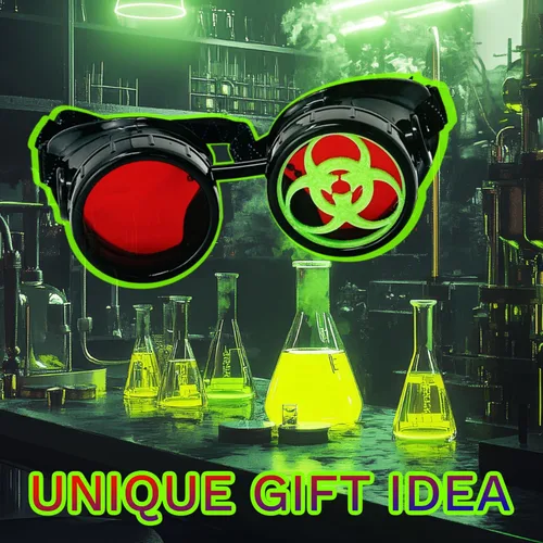 Vista 5 de UMBRELLALABORATORY Steampunk Mad Scientist - Gafas de disfraz de científico loco, accesorios de disfraces, gafas de cosplay verdes retro redondas