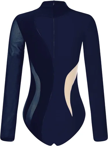Vista 39 de iiniim Leotardo de malla para mujer, con diamantes de imitación, de malla, de manga larga, leotardos de gimnasia