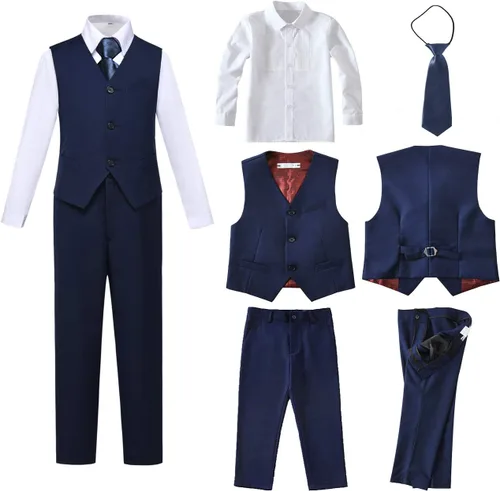 Vista 3 de Trajes de 4 piezas para niños, conjuntos de chaleco y pantalones, ropa formal para niño