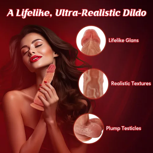 Vista 3 de LUKIKI Consolador sexual de 8.5 pulgadas, consolador de silicona realista con 10 modos de empuje y vibración, pene realista para liberación intensa