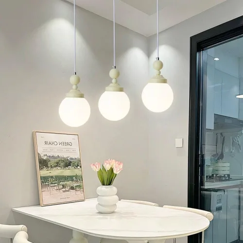 Vista 3 de Lámpara colgante de cristal con forma de globo crema, iluminación moderna para isla de cocina, 1 luz, mini lámpara colgante E27/E26, enchufe