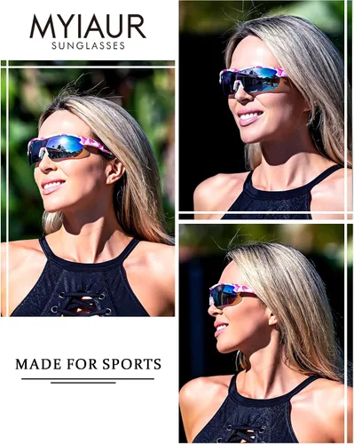 Vista 3 de Myiaur Gafas de sol para mujeres y hombres, protección UV400, estilo P-V, envolventes, ciclismo, deportes, correr, béisbol, M1728