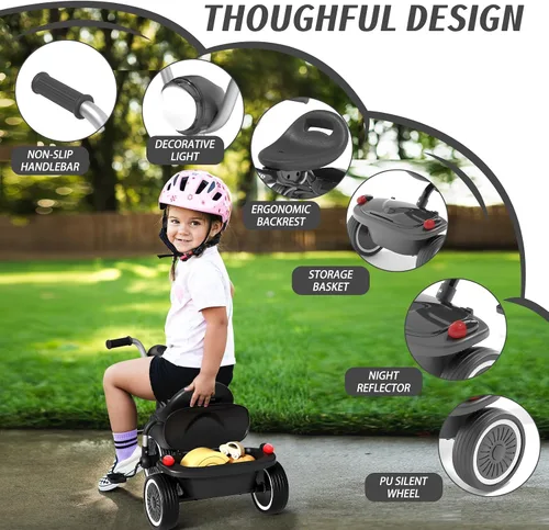 Vista 2 de Glaf Bicicleta para niños de 2 a 5 años, triciclo para niños pequeños de 1 a 3 años, triciclo con asiento ajustable y cesta de almacenamiento, Negro