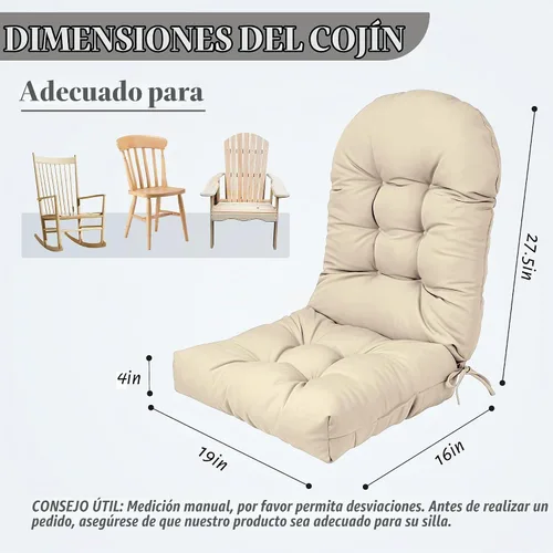 Vista 2 de Cojín para mecedora Adirondack con respaldo alto, color beige