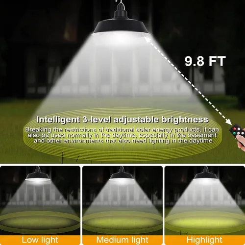 Vista 2 de Luces colgantes LED solares con control remoto (paquete de 2), panel solar ajustable y cable de 16.4 pies, impermeable IP65 para uso en exteriores e