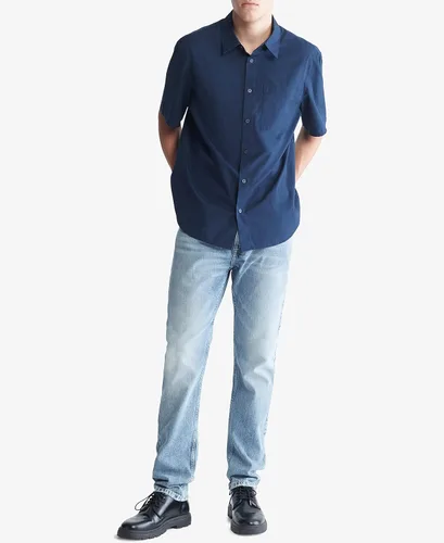 Vista 4 de Calvin Klein Mens Solid Pocket Button-Down Short Sleeve Easy Shirt