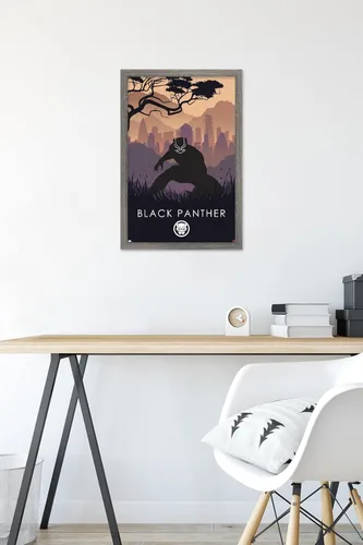 Vista 6 de Trends International Marvel Heroic Silhouette - Póster de pared de Black Panther, 14.725 x 22.375 pulgadas, versión enmarcada de madera de granero