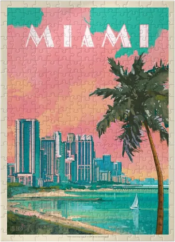 Vista 7 de MyPuzzle Miami, FL: South Beach, Vintage Poster - Rompecabezas prémium de 100 piezas para adultos