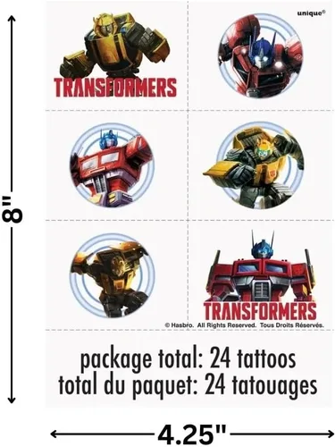 Vista 3 de Unique Tatuajes temporales Transformers - Diseños surtidos, 24 piezas