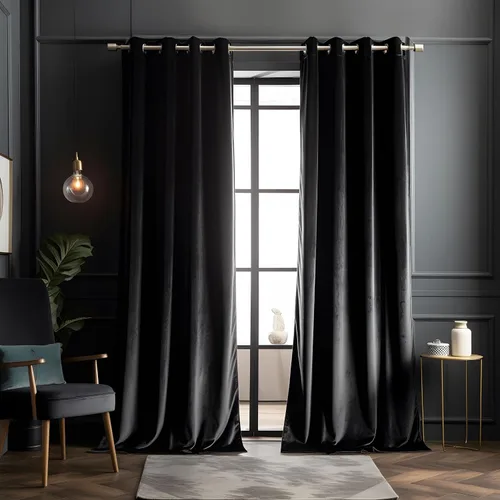 Vista 11 de Juego de 2 paneles de cortinas de terciopelo negro, cortinas súper suaves con ojales para decoración de sala de estar y dormitorio, reducción