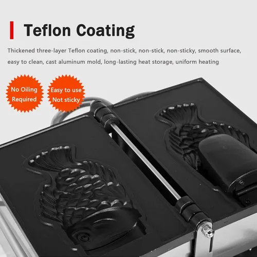 Vista 5 de Taiyaki - Plancha para hacer gofres de pescado, máquina eléctrica Taiyaki, máquina para hacer gofres de mermelada o helado de uso comercial