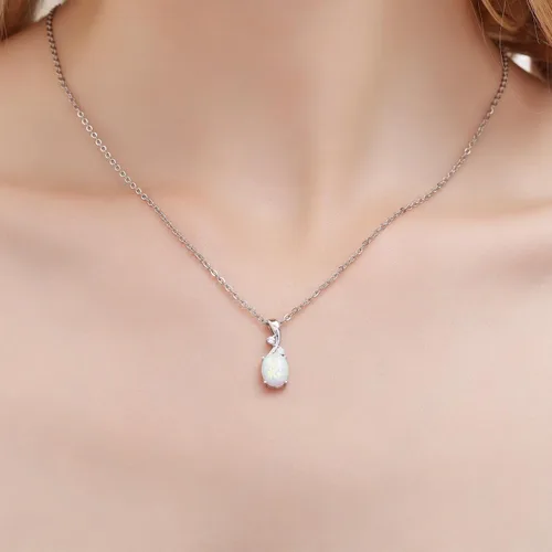Vista 7 de AILUOR Collar con colgante de ópalo vintage, chapado en plata, piedra preciosa ovalada de ópalo blanco, joyería de moda para mujeres y madres, amor